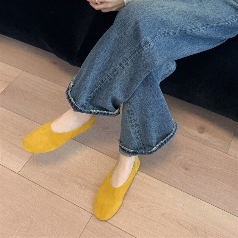 Damen flache Ballerinas aus hochwertigem Veloursleder R&B