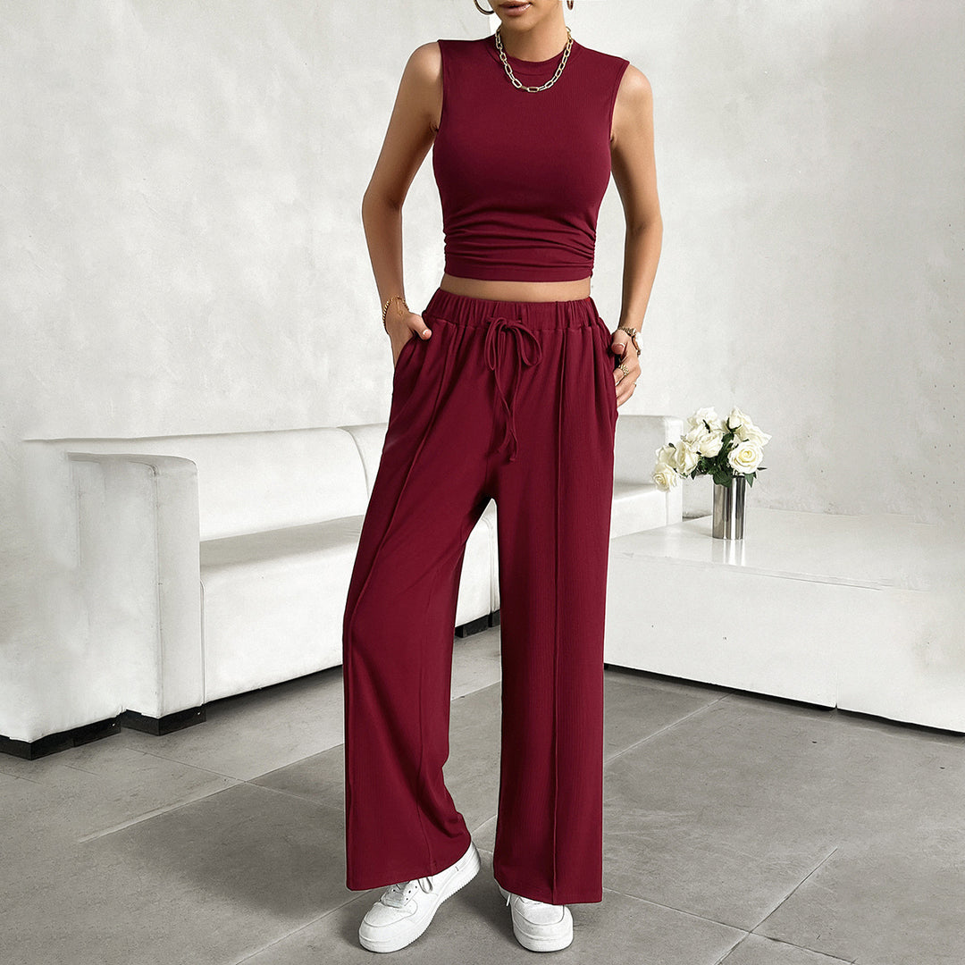 Damen Freizeit-Set mit tailliertem Top und weitem Hose R&B