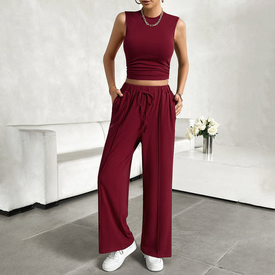 Damen Freizeit-Set mit tailliertem Top und weitem Hose R&B
