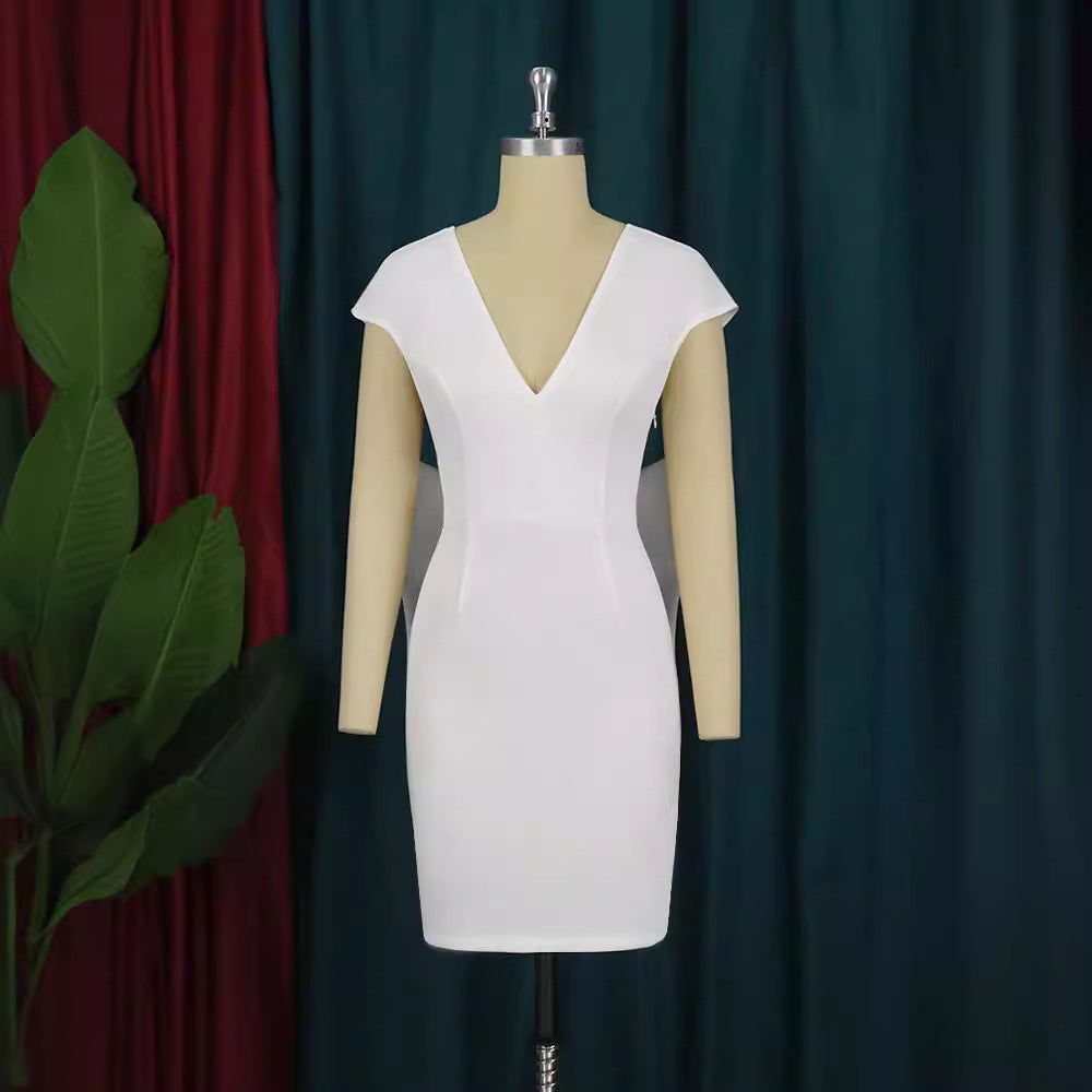 Damen figurbetontes Cocktailkleid mit elegantem V-Ausschnitt und schwingendem Saum R&B