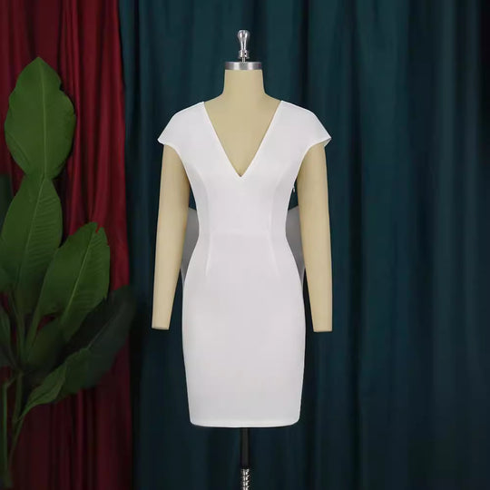 Damen figurbetontes Cocktailkleid mit elegantem V-Ausschnitt und schwingendem Saum R&B