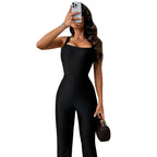 Damen Eleganter Wickel-Overall mit tiefem Ausschnitt und ausgestellten Beinen R&B