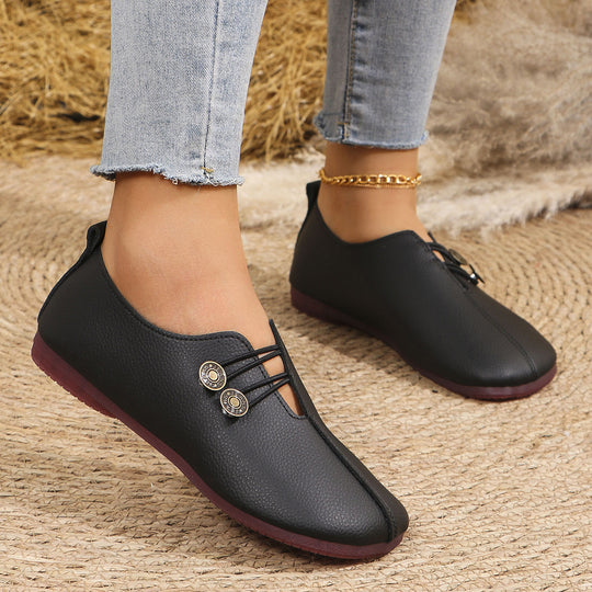 Damen Komfortable Mokassin-Pantoletten mit dekorativen Knopfdetails R&B