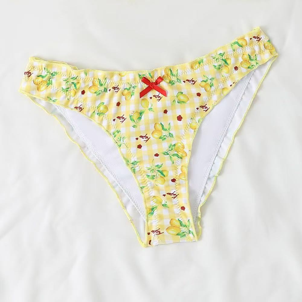 Damen Bikini-Set mit verspieltem Zitronenmuster und Rüschendetails R&B