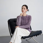 Damen Grob gestrickter Pullover mit Zopfmuster und lässigem Schnitt
