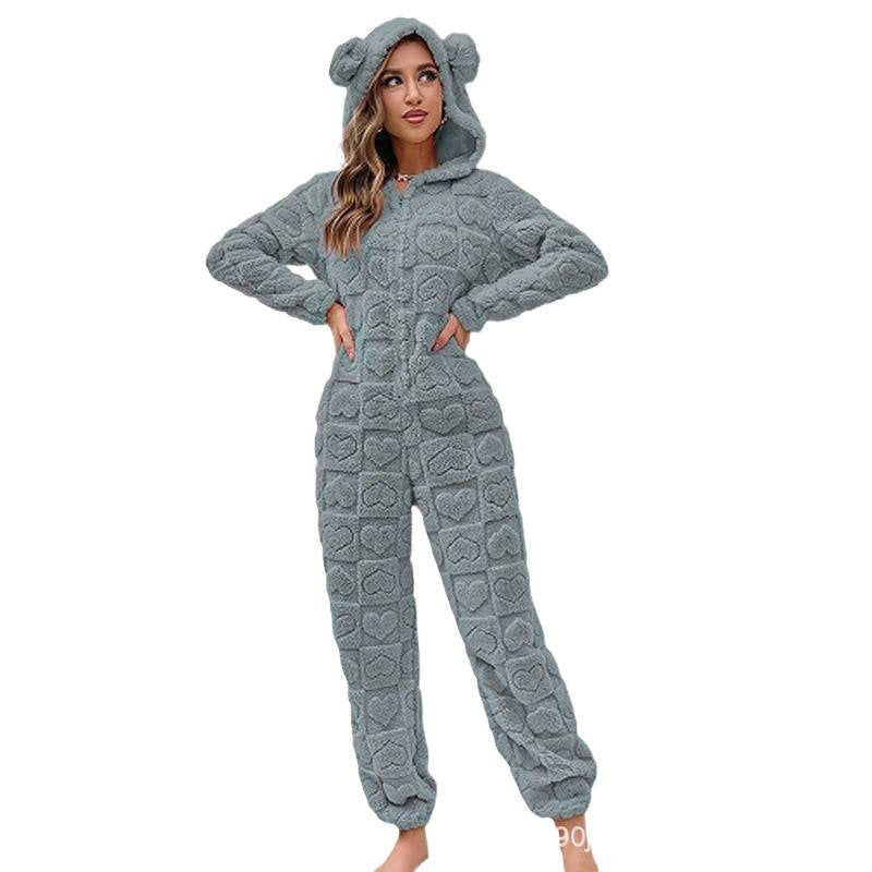 Damen Gemütlicher Fleece-Overall mit Kapuze R&B