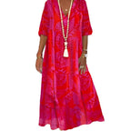 Damen elegantes Maxikleid mit floralen Motiven und V-Ausschnitt R&B