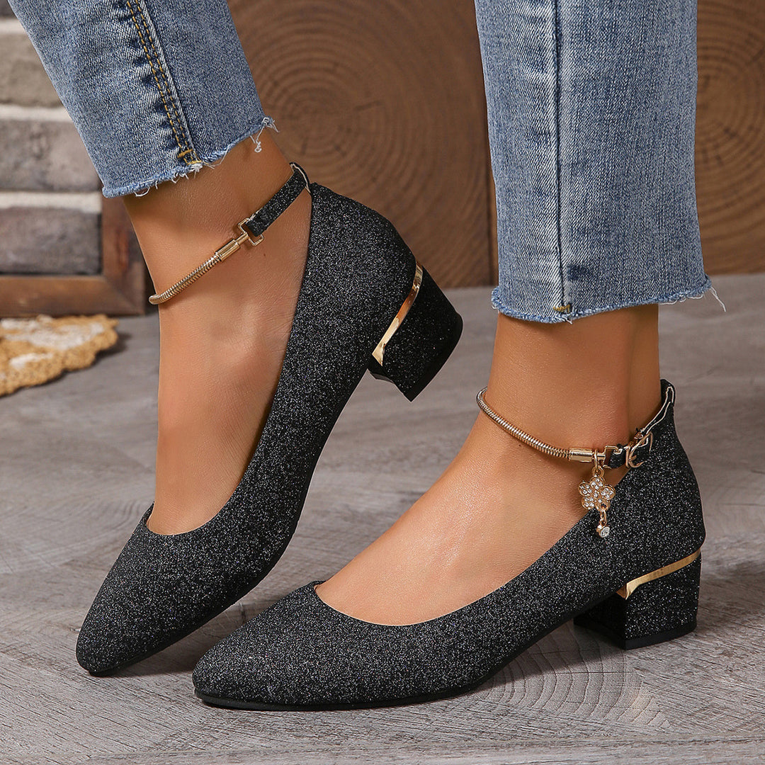 Damen elegante Glitzer-Pumps mit komfortablem Blockabsatz R&B