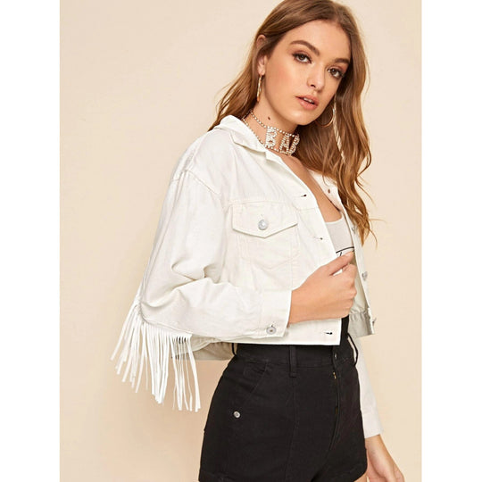 Damen
Kurze Fransenjacke mit trendigem Design und lässigem Schnitt R&B