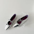 Damen Ballerinas mit schimmernder Metallic-Oberfläche und verspieltem Schleifendetail