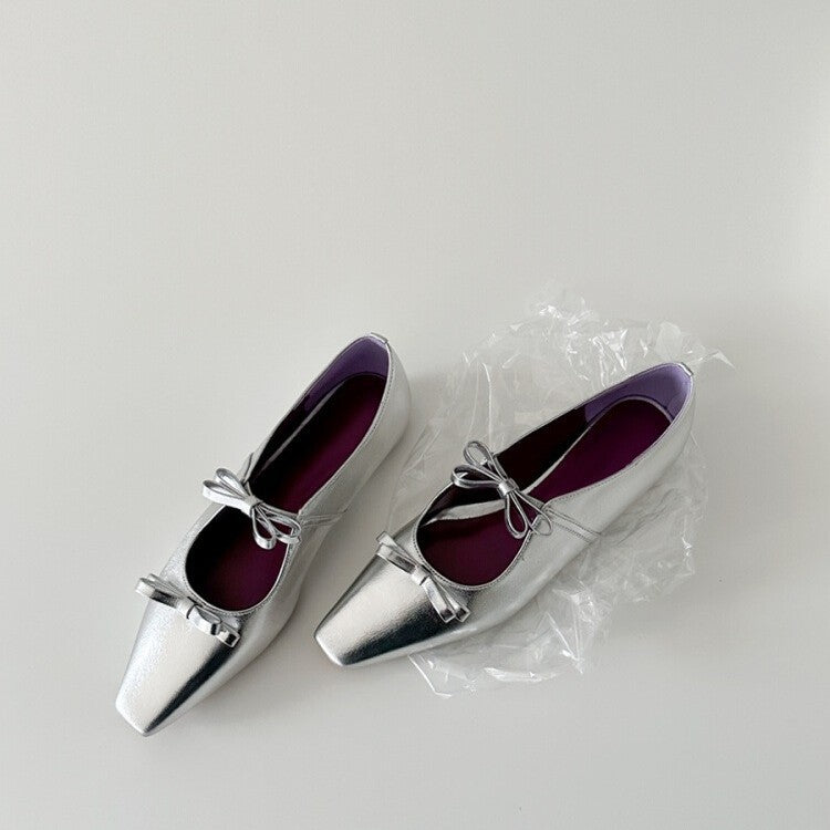 Damen Ballerinas mit schimmernder Metallic-Oberfläche und verspieltem Schleifendetail