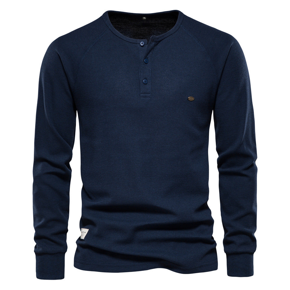 Herren Langarm-Henley-Shirt mit strukturierter Oberfläche und modischer Knopfleiste R&B