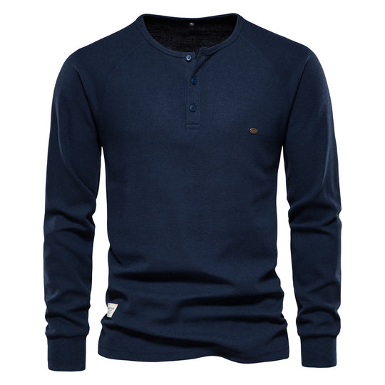 Herren Langarm-Henley-Shirt mit strukturierter Oberfläche und modischer Knopfleiste R&B