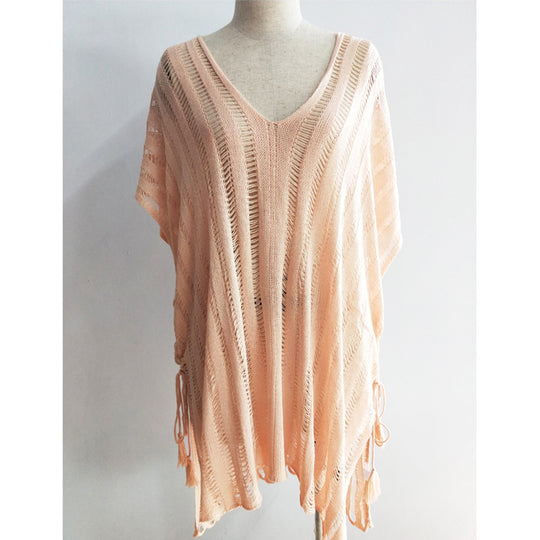 Damen lässige Strickbluse mit seitlichen Bindebändern R&B