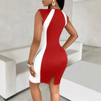 Damen figurbetontes Cocktailkleid mit kontrastierenden Einsätzen R&B
