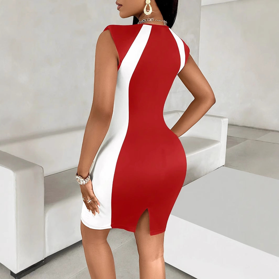 Damen figurbetontes Cocktailkleid mit kontrastierenden Einsätzen R&B