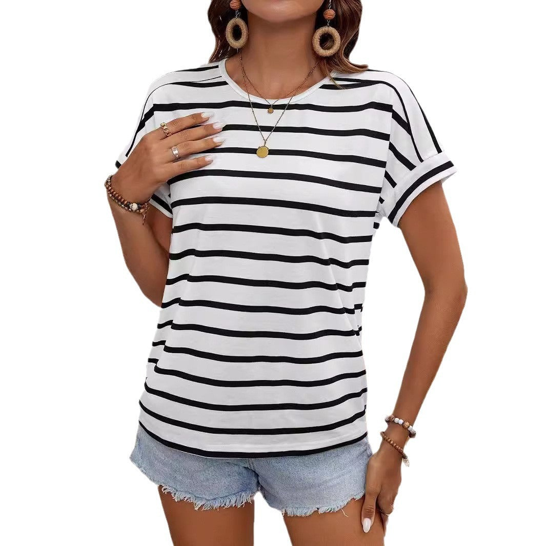 Damen gestreiftes Kurzarm-Shirt R&B