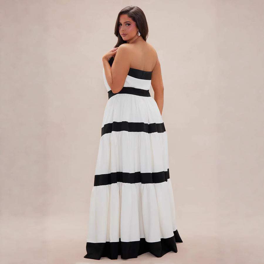 Damen Maxikleid mit schulterfreiem Design und weitem Rock R&B