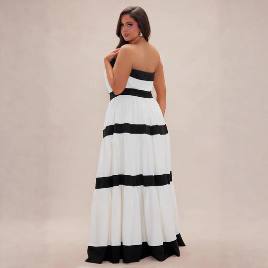 Damen Maxikleid mit schulterfreiem Design und weitem Rock R&B