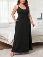 Damen Maxikleid mit schmalen Spagettiträgern und praktischen Seitentaschen R&B