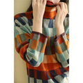 Damen Strickpullover mit modernem Karomuster und hohem Kragen R&B