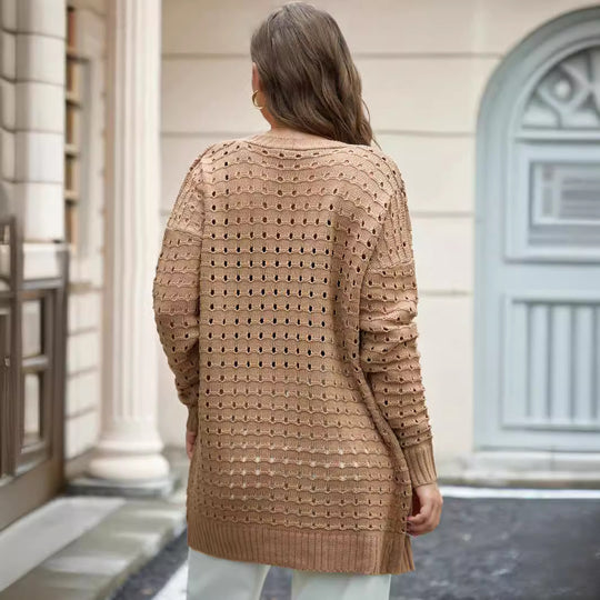 Damen Strickjacke mit luftiger Lochmuster-Optik R&B