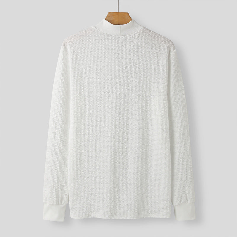 Unisex nan texturierter Waffelstrick-Pullover mit schmalem Stehkragen und Rippbündchen R&B