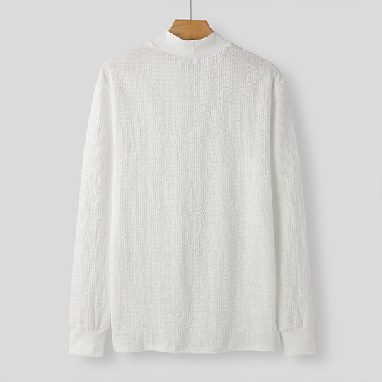 Unisex nan texturierter Waffelstrick-Pullover mit schmalem Stehkragen und Rippbündchen R&B