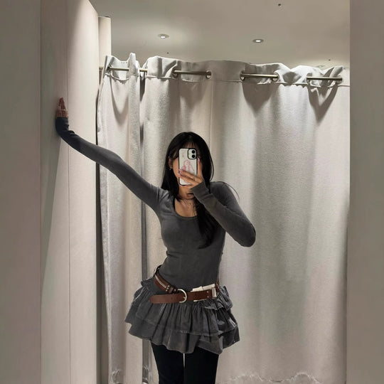 Damen Langarmkleid mit Rüschensaum R&B