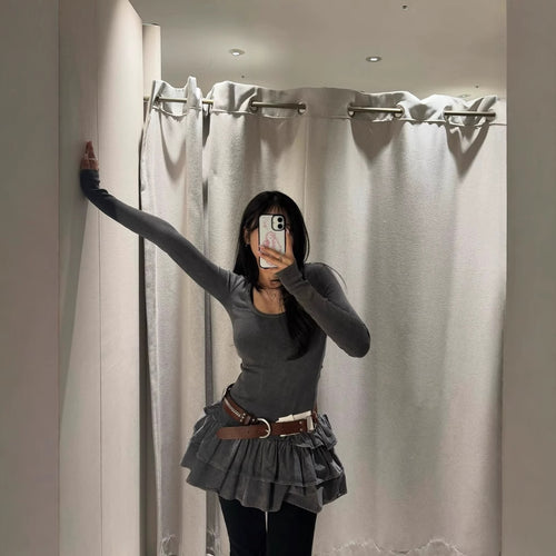 Damen Langarmkleid mit Rüschensaum R&B