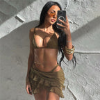 Damen Bikini Set mit Rüschen und zartem Spitzenmuster R&B