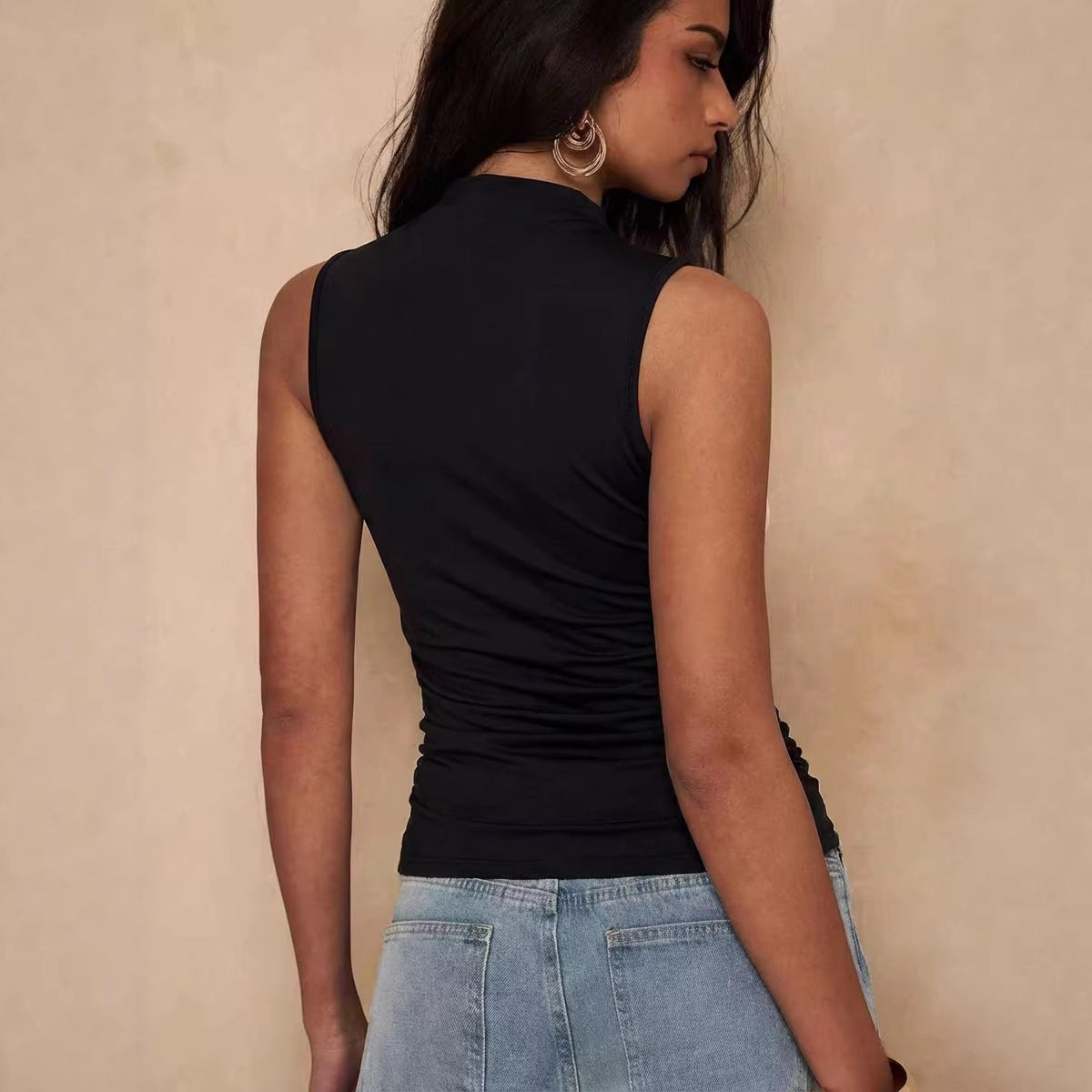 Damen nan asymmetrisches Ein-Schulter-Top mit Zierringen, taillierter Raffung und spitzem Saum R&B