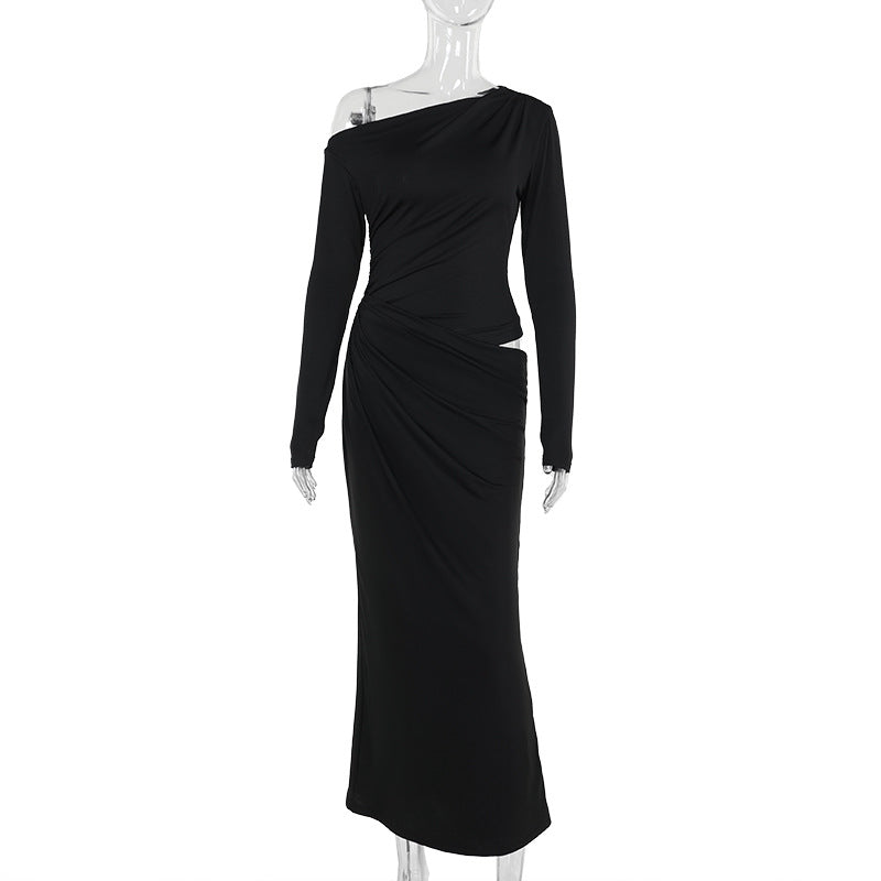 Damen elegantes Wickelkleid mit asymmetrischem Schnitt und langen Ärmeln R&B
