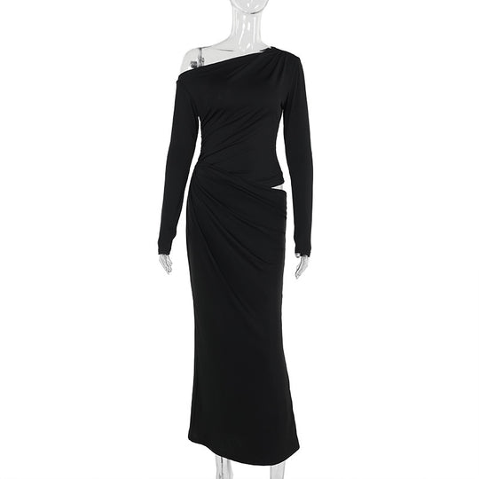 Damen elegantes Wickelkleid mit asymmetrischem Schnitt und langen Ärmeln R&B