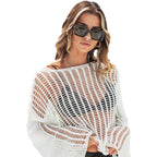 Damen luftiges Strickoberteil mit langem Arm und transparentem Design R&B