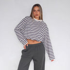 Damen cropped gestreifter Sweatshirt mit Kordelzug R&B
