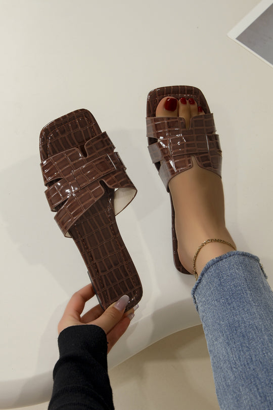 Damen Komfortable Slip-On Sandalen mit trendiger Kroko-Prägung R&B