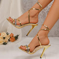 Damen Elegante High Heel Sandalen mit Glitzer-Riemen und verstellbarem Knöchelriemen R&B