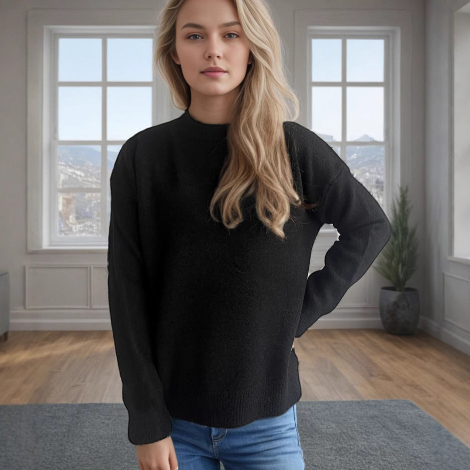 Damen lässiger Pullover mit weitem Schnitt und modernem Rippstrickdesign R&B