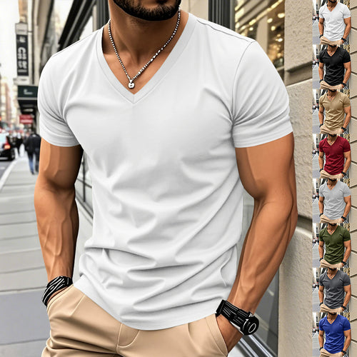 Herren V-Ausschnitt T-Shirt aus atmungsaktiver und schnelltrocknender Baumwolle R&B