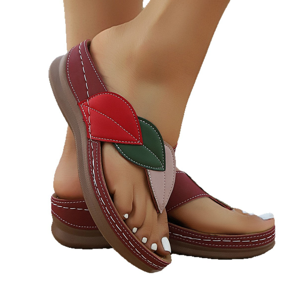 Damen Bequeme Zehentrenner-Sandalen mit floralem Design und rutschfester Sohle R&B