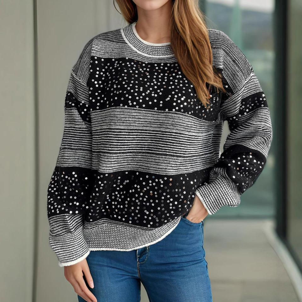 Damen modischer Pullover mit funkelnden Applikationen R&B