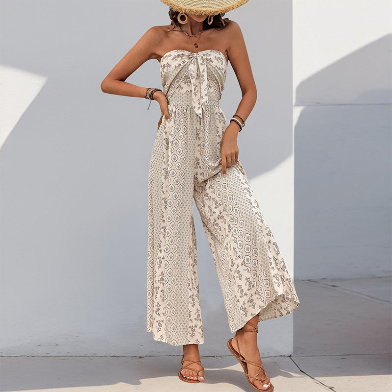 Damen Jumpsuit mit Bandeau-Oberteil und weiten Beinen R&B