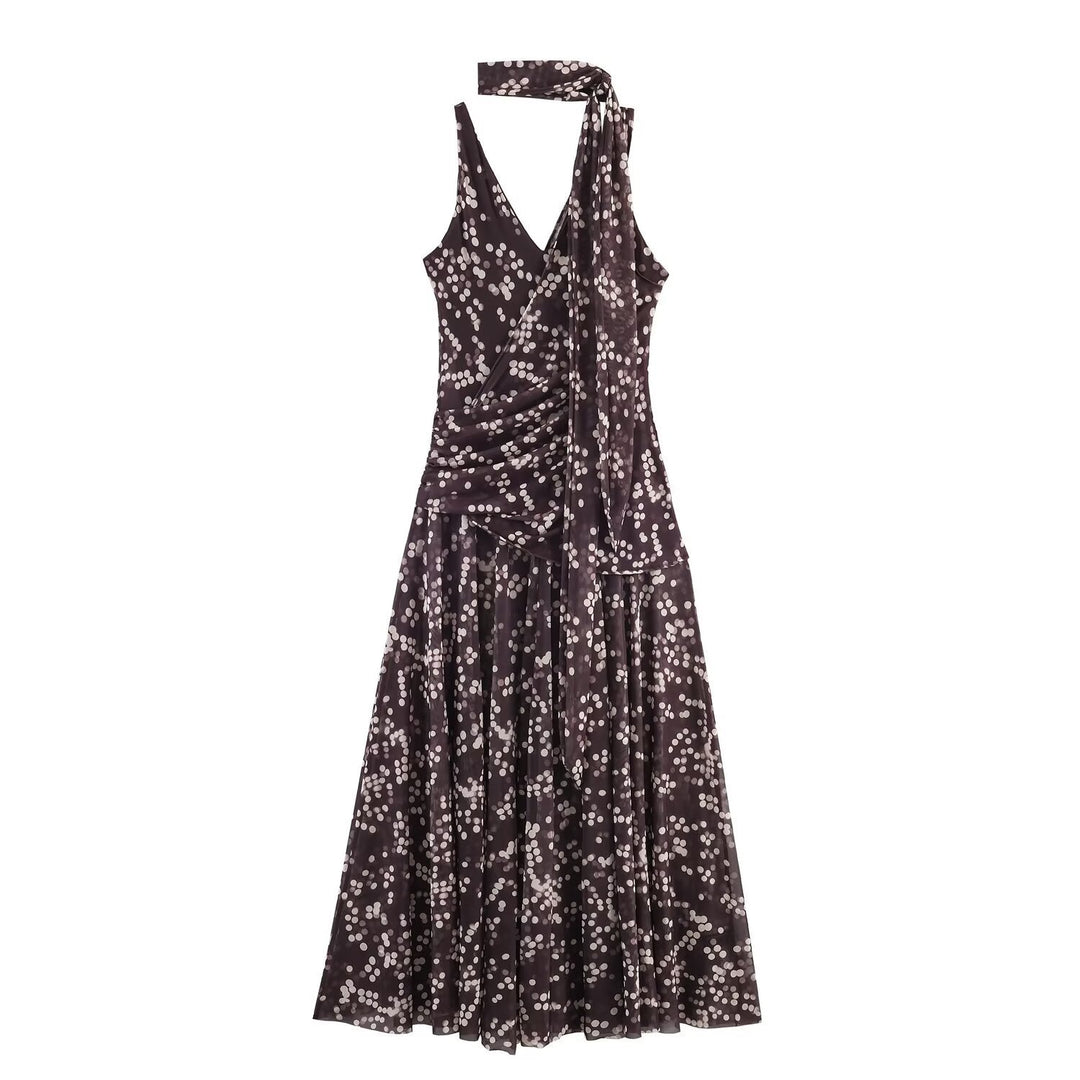 Damen Maxikleid mit floralem Rüschenversatz und elegantem V-Ausschnitt R&B