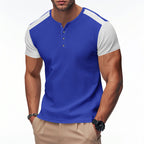Herren Kurzarm-Henley-T-Shirt mit strukturierter Oberfläche und dezenter Knopfleiste R&B