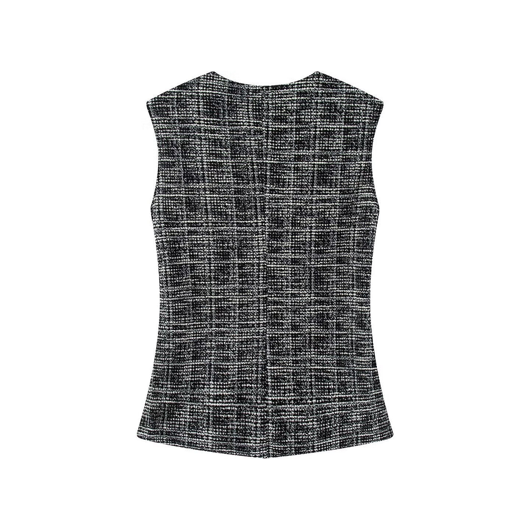 Damen elegante Karohose mit schmalem Schnitt und dekorativen Knöpfen R&B