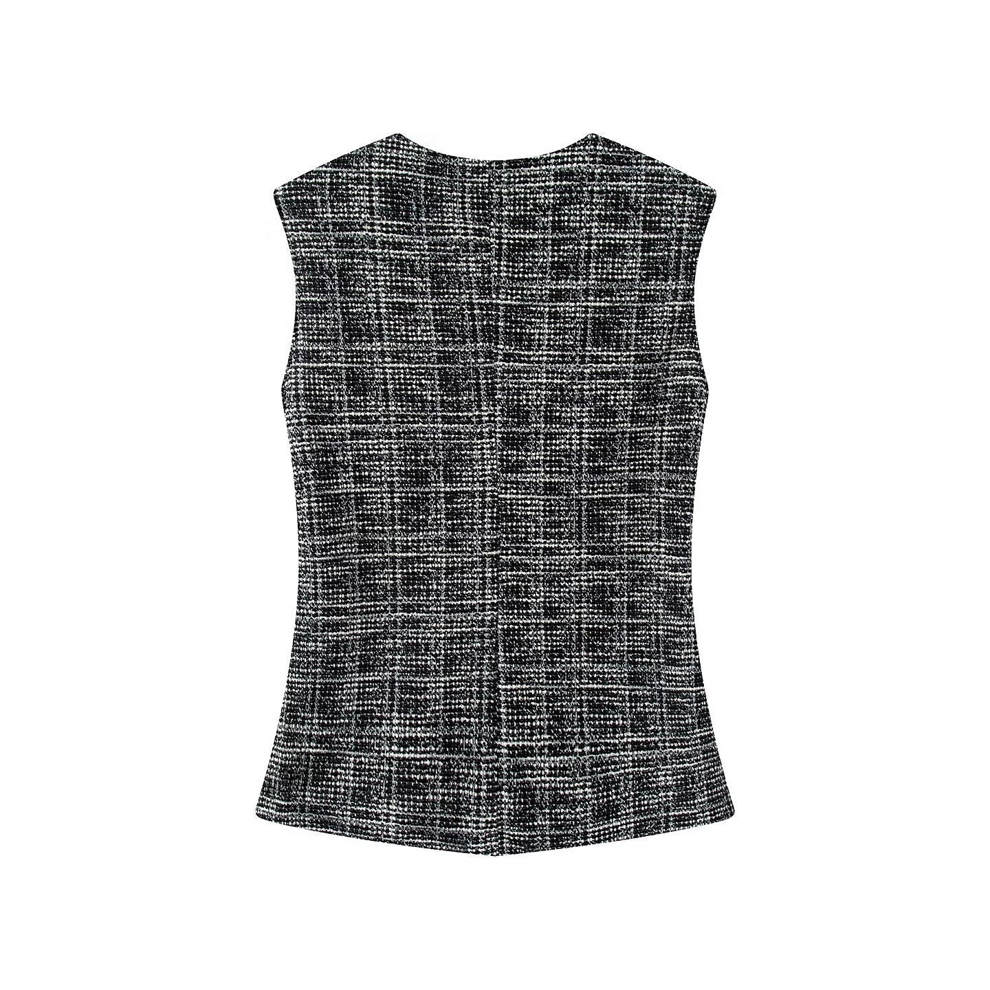 Damen elegante Karohose mit schmalem Schnitt und dekorativen Knöpfen R&B