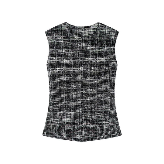 Damen elegante Karohose mit schmalem Schnitt und dekorativen Knöpfen R&B