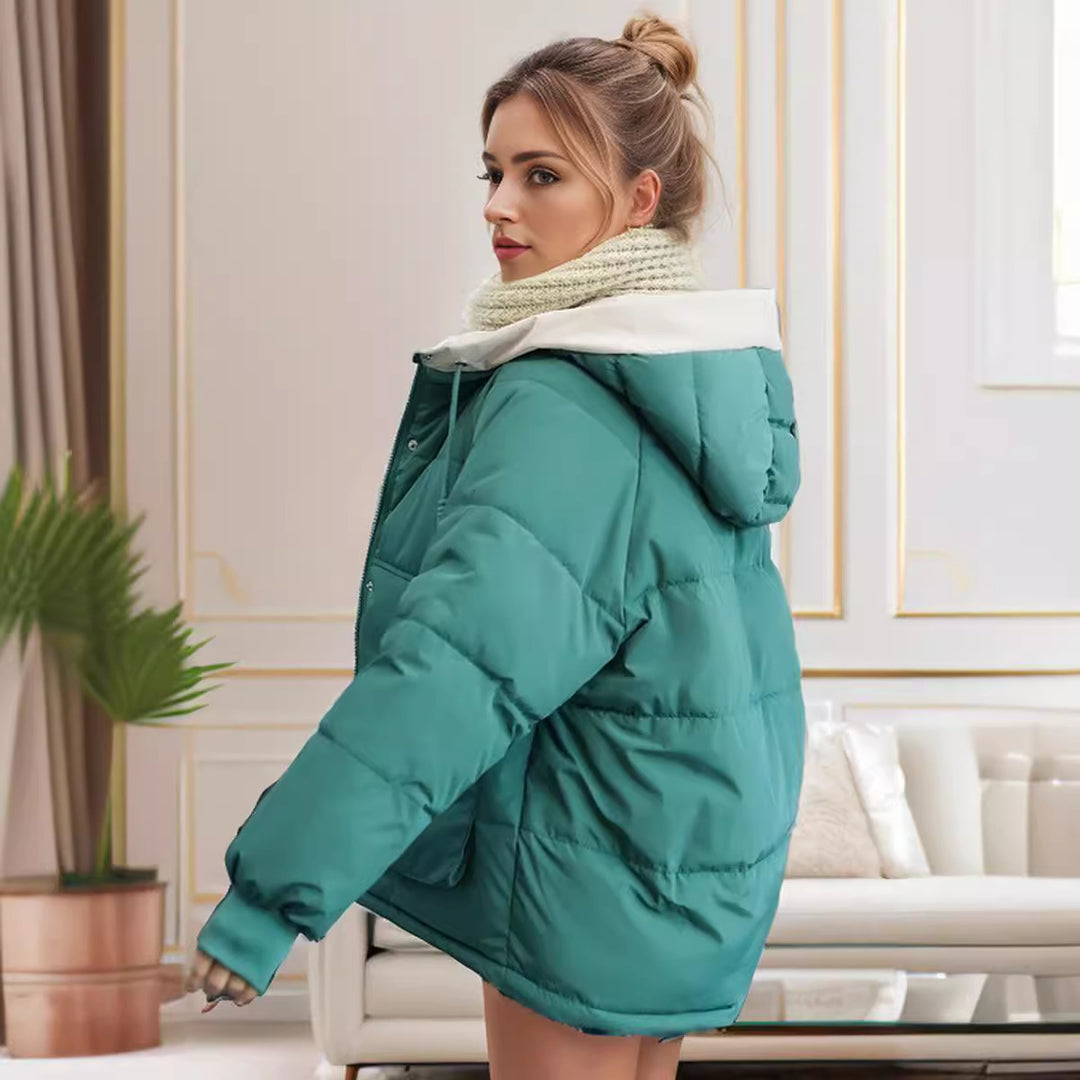 Damen modische Steppjacke mit abnehmbarer Kapuze und komfortabler Passform R&B