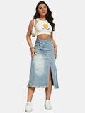 Damen Jeansrock mit seitlichem Schlitz und fransigem Saum R&B